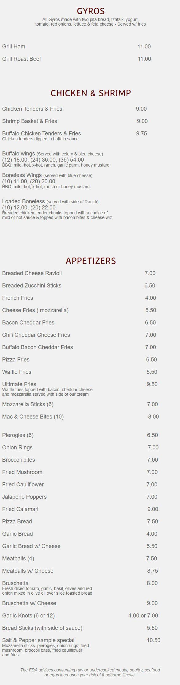 Salt and Pepper Italian Bistro and Pizza Menu Lancaster PA