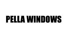 A black and white logo for pella windows on a white background.