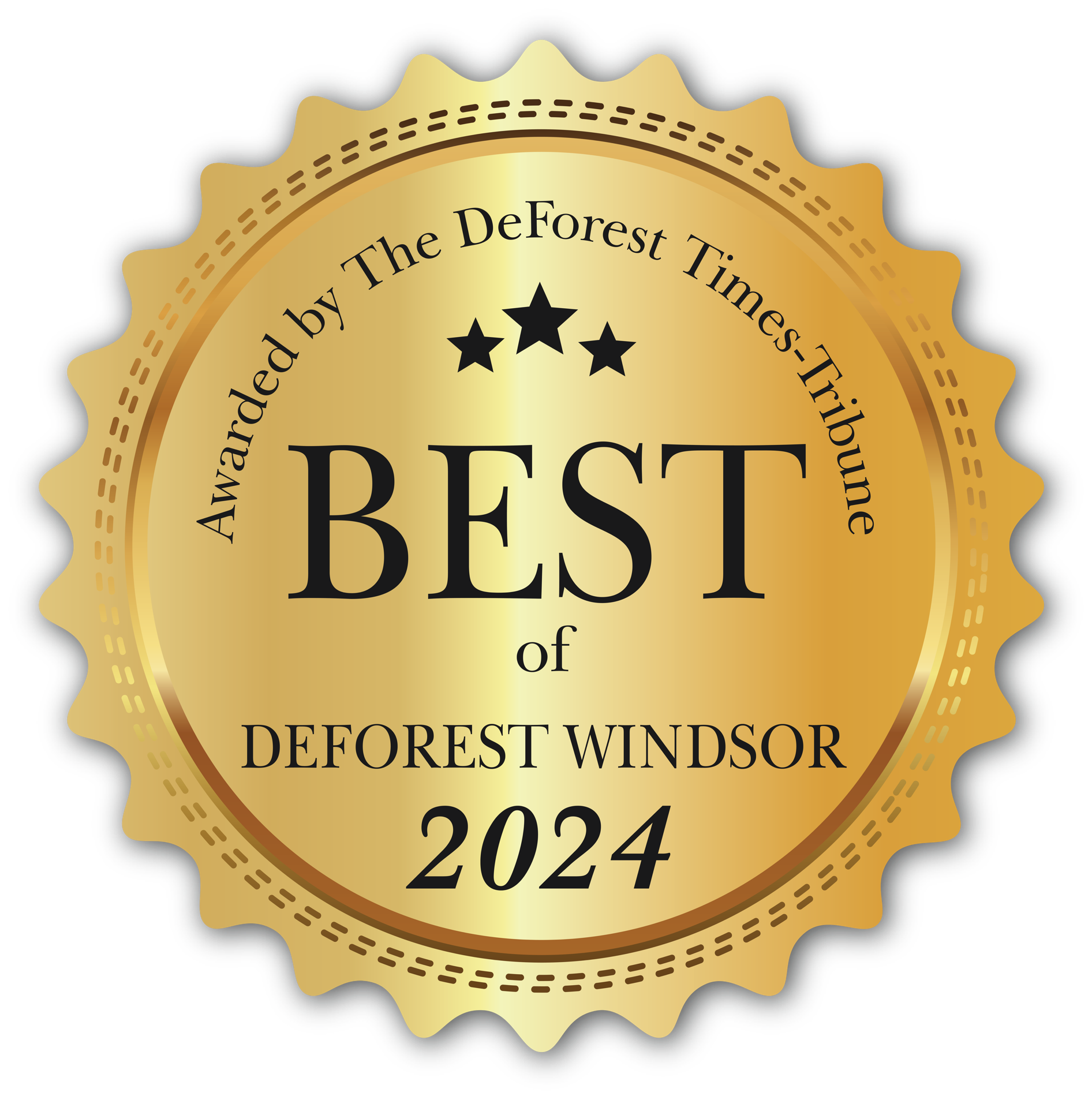 A gold seal that says best of deforest windsor 2024