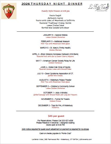 Monthly Dinner Dates & Menu