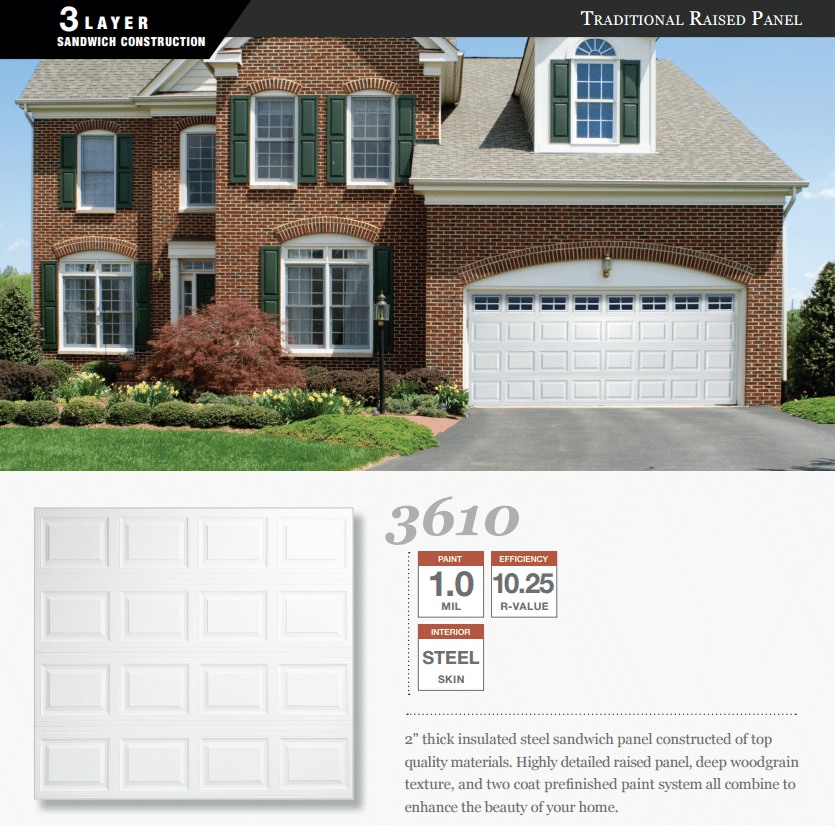 A picture of a brick house with a white garage door
