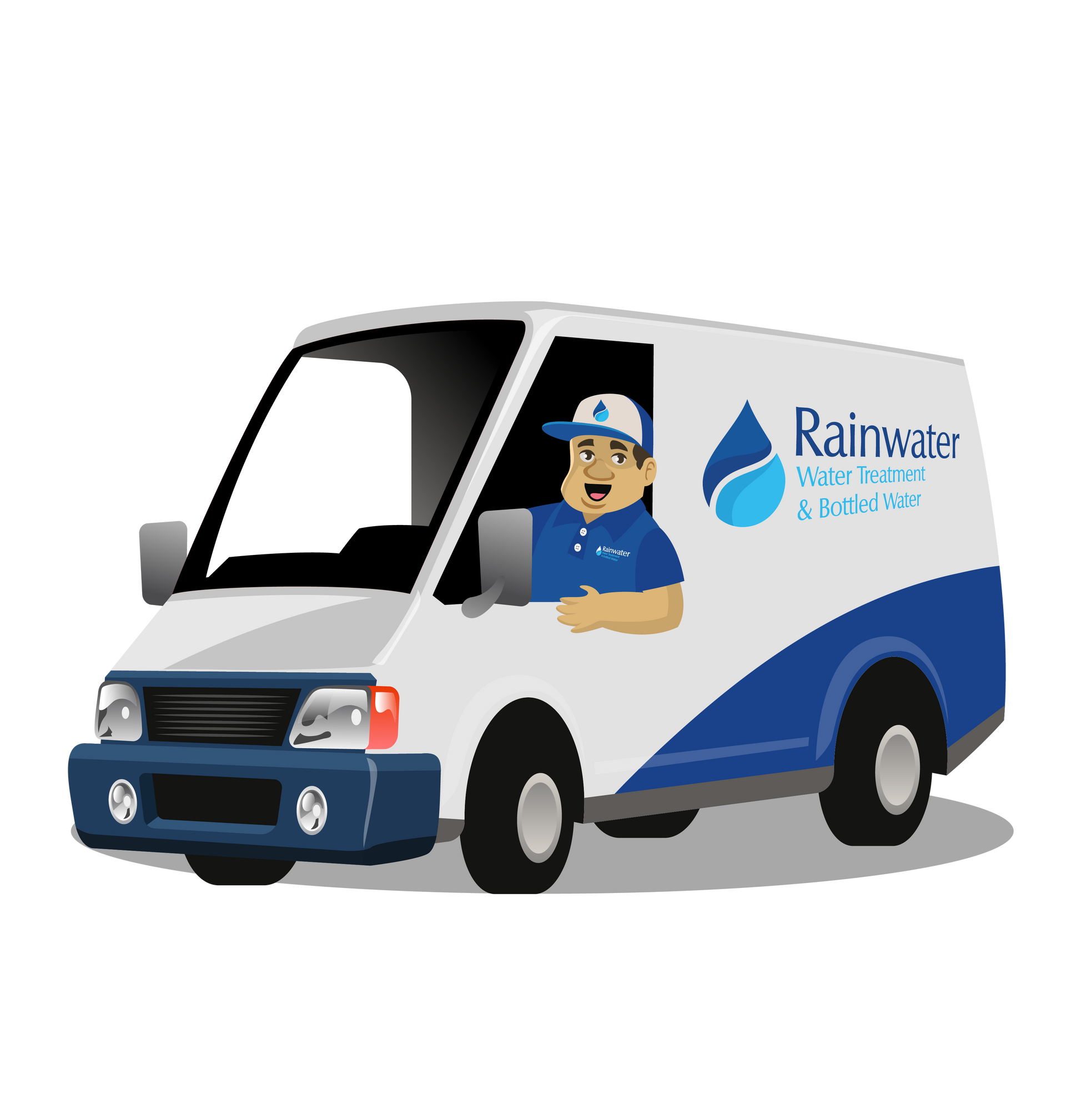 cartoon image of a Rainwater truck with driver
