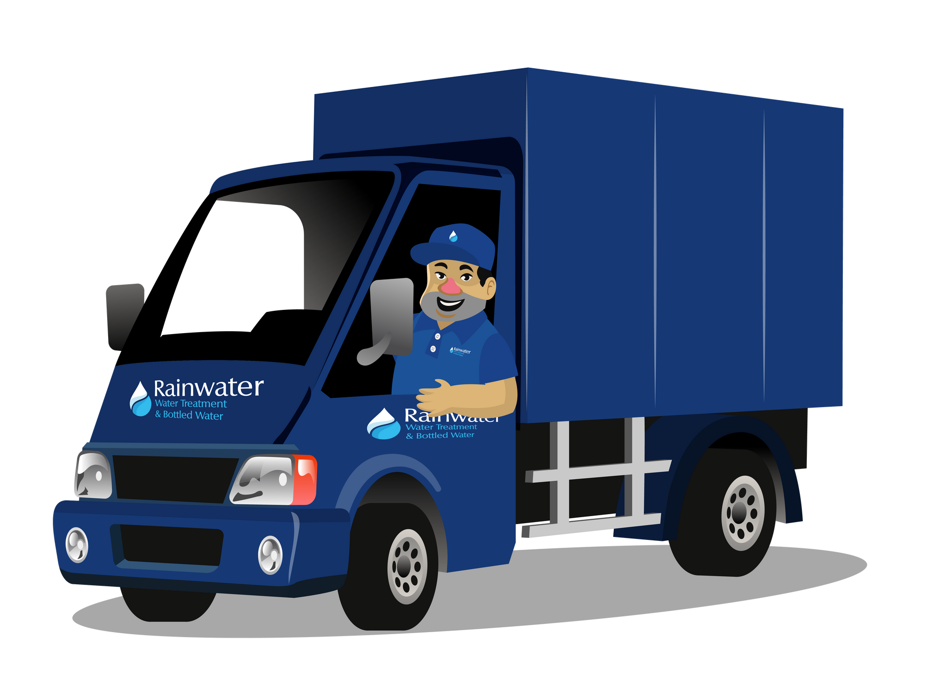 cartoon image of blue water delivery truck