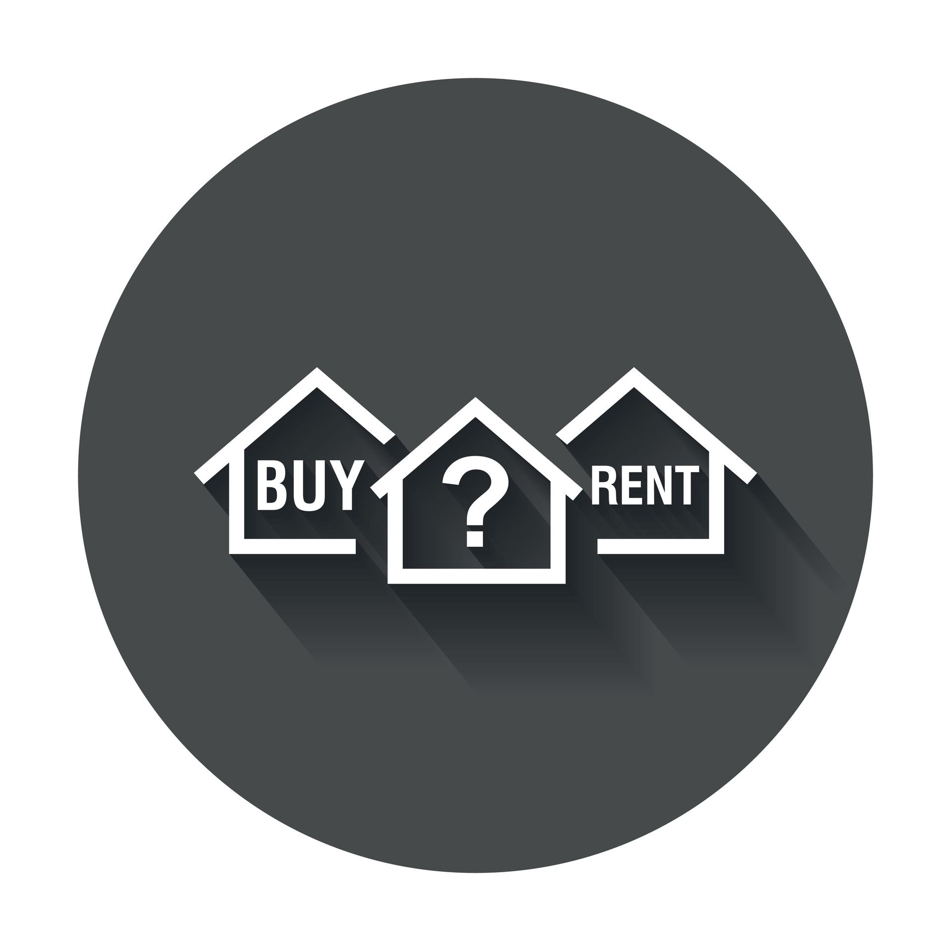 image of outline of homes with the words rent and buy in them