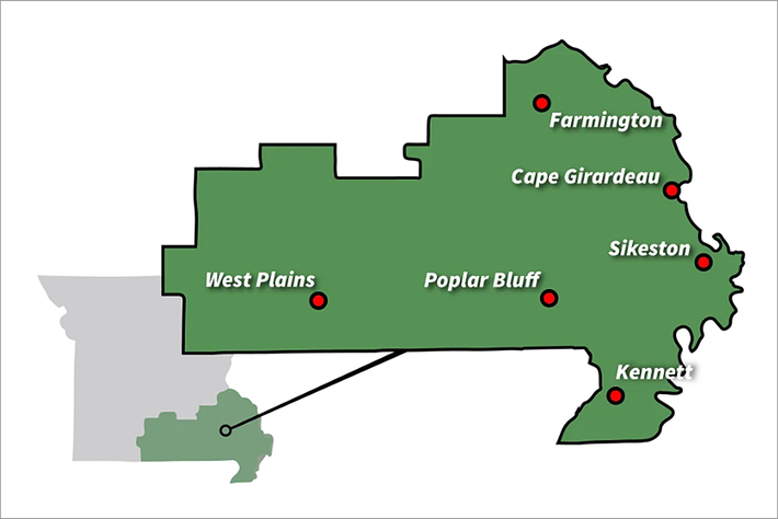 Southeast Missouri map.