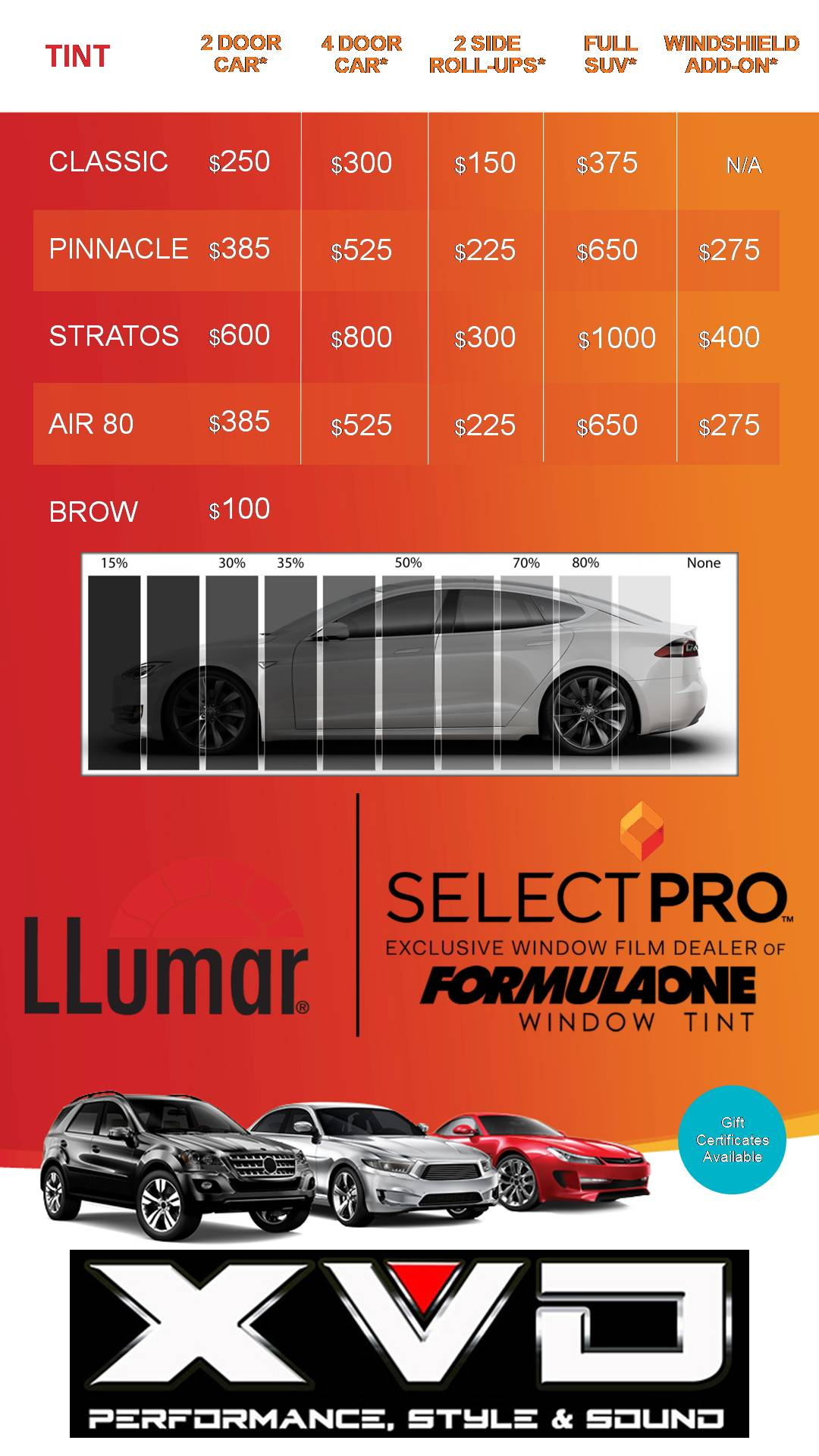 A screenshot of a car window tint advertisement.