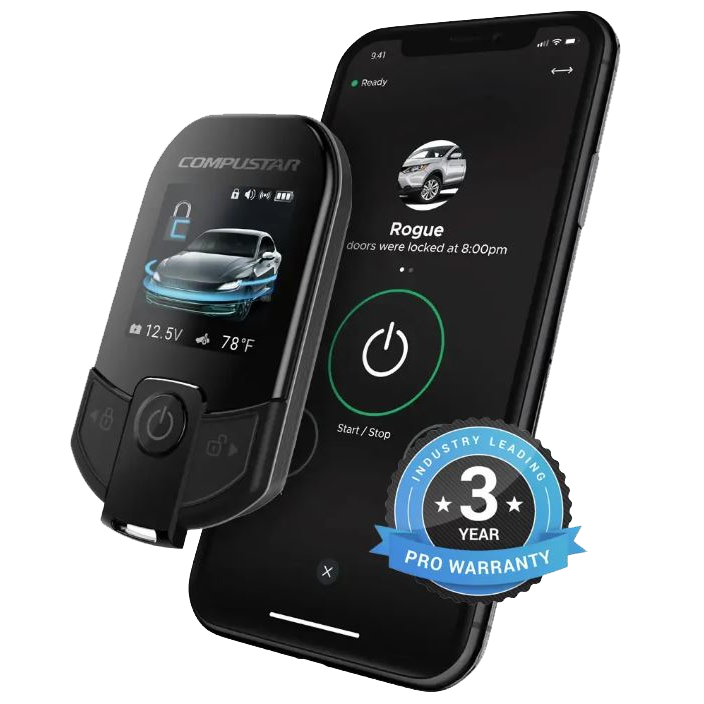 A car alarm is sitting on top of a cell phone.
