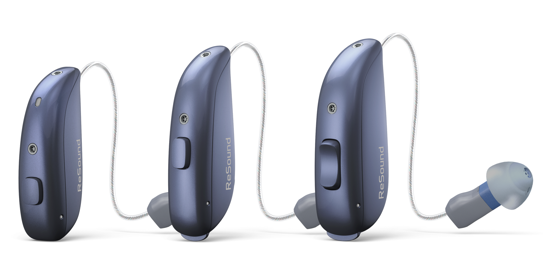 A pair of hearing aids are sitting in a case.