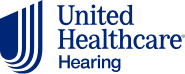 The logo for united healthcare hearing is blue and white.