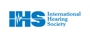 The logo for the international hearing society is blue and white.
