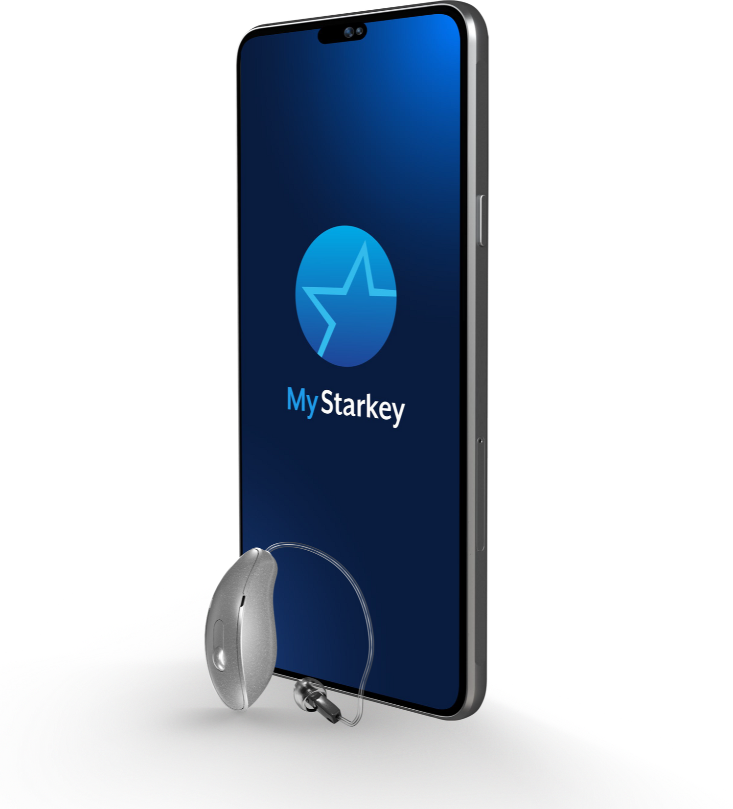 A smart phone with a hearing aid on it.