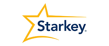 A starkey logo with a yellow star in the middle
