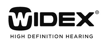 A black and white logo for widex high definition hearing