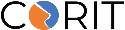 A logo for a company called corit with a blue and orange circle.
