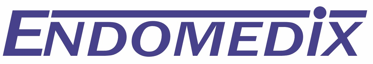 A purple and white logo for endomedix on a white background