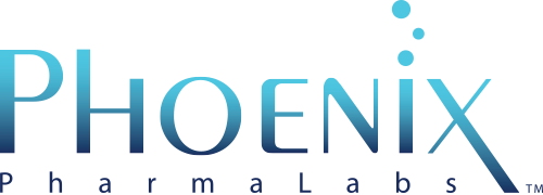 The logo for phoenix pharma labs is blue and white