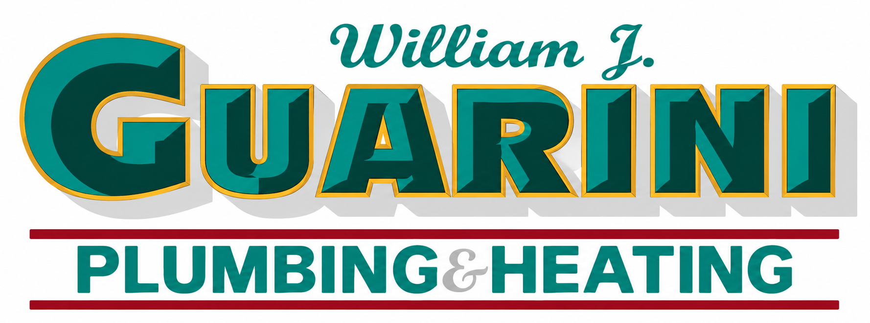 William J. Guarini Plumbing & Heating logo in teal and red on a white background
