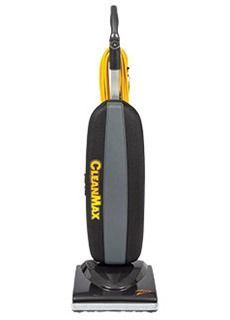 Black and gray CleanMax upright vacuum cleaner with yellow cord.
