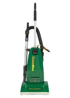 Green CleanMax Pro-Series upright vacuum cleaner on a white background.