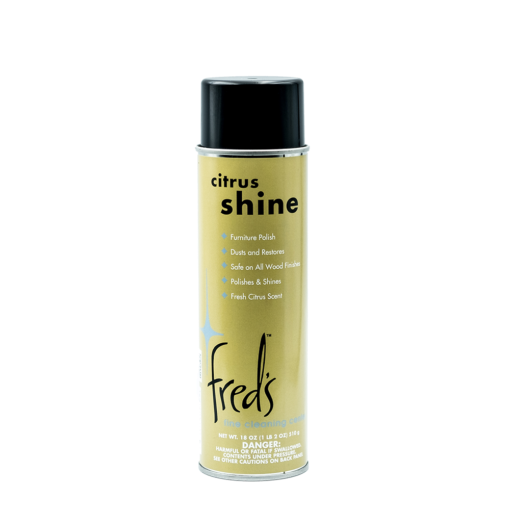 Citrus Shine furniture polish spray can with black top, yellow label, and 