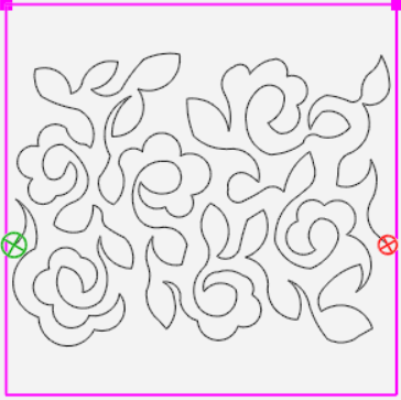 Floral pattern inside pink border, with green and red target marks.