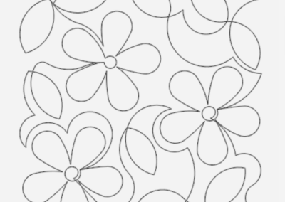 Line drawing of a floral pattern with daisy-like flowers and leaves.