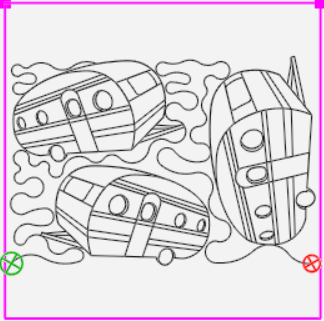 Three stylized, outlined camper trailers floating on curvy lines, possibly water.