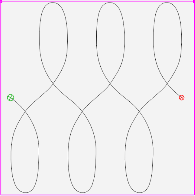 A looping path within a pink-framed square, starting from a green circle and ending at a red circle.