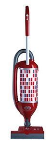 Red upright vacuum cleaner with a mosaic-like design on the body.