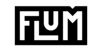 Logo for FLUM, white letters inside a black rectangle.