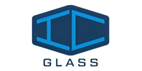Logo for IC Glass, featuring a blue geometric shape with