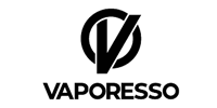 Black VAPORESSO logo with a circle-V symbol above the text.