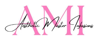 Pink "AMI" logo with "Aesthetic Master Infusions" in cursive black font.