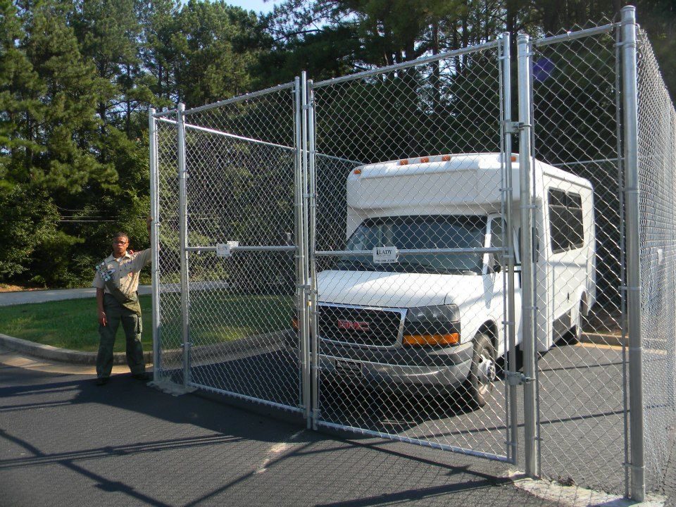 Van inside the fence