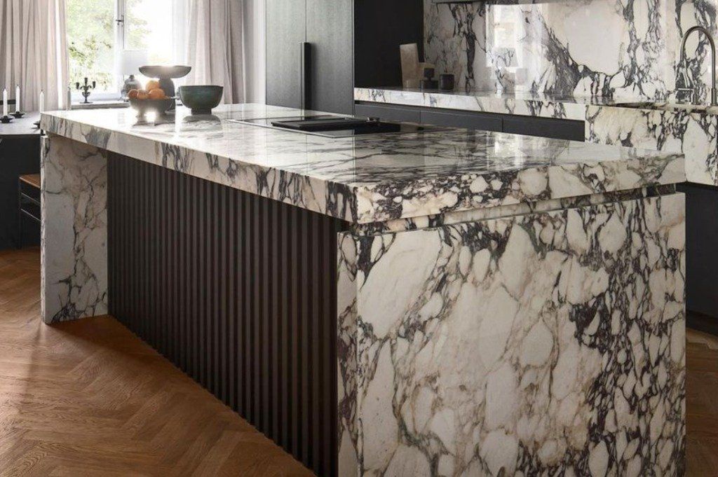 Calacatta Viola Marble Island with Waterfall Sides & Recessed Edge