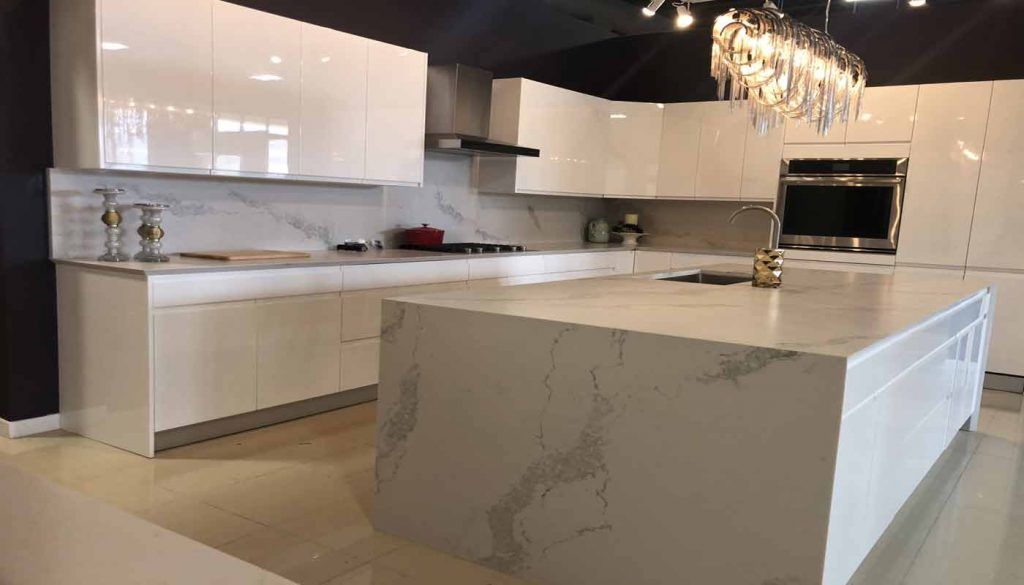 Q Quartz – Calacatta Verona with Waterfall Island