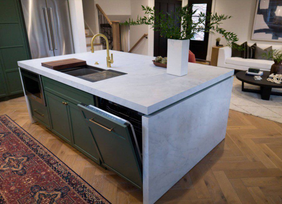 Neolith Sintered Stone Carrara Island with Waterfall sides