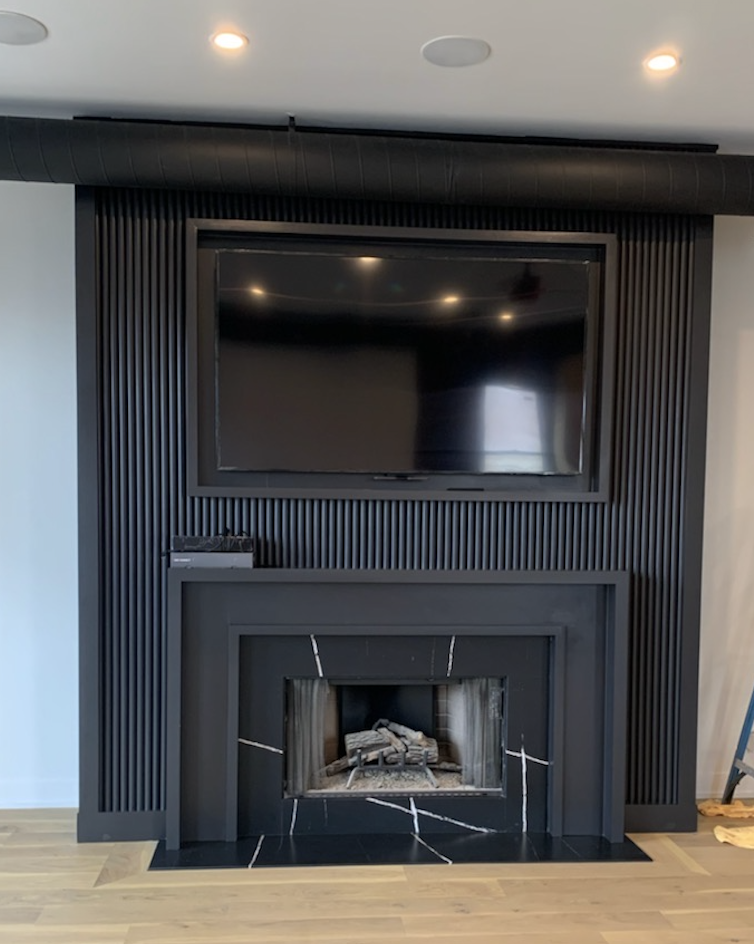 Black colored fireplace area