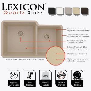 Quartz Composite Offset Bowl 6040 Undermount Sink