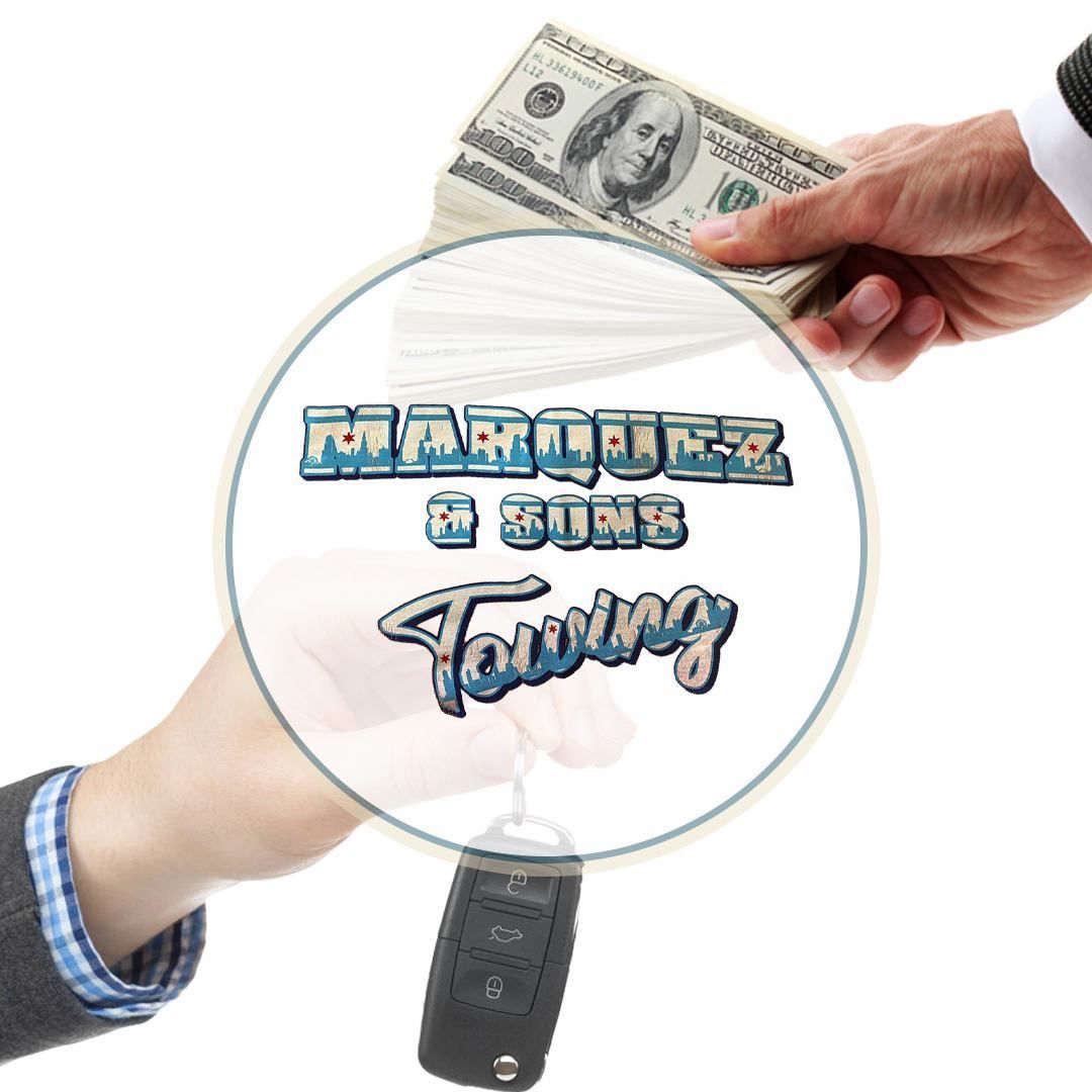 Hands exchanging cash and car keys, with