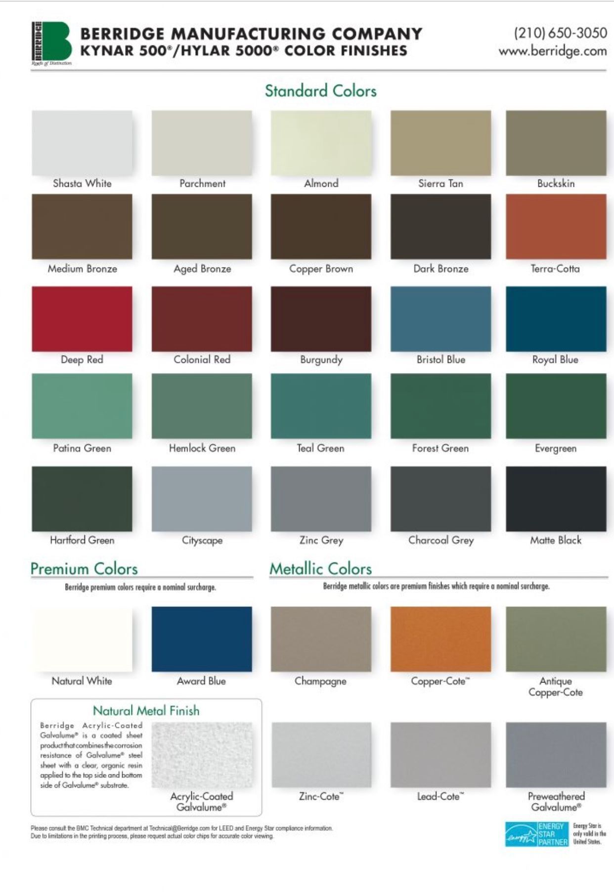 Standard color chart with many labeled paint swatches in rows, including beige, brown, red, green, blue, gray, and black.