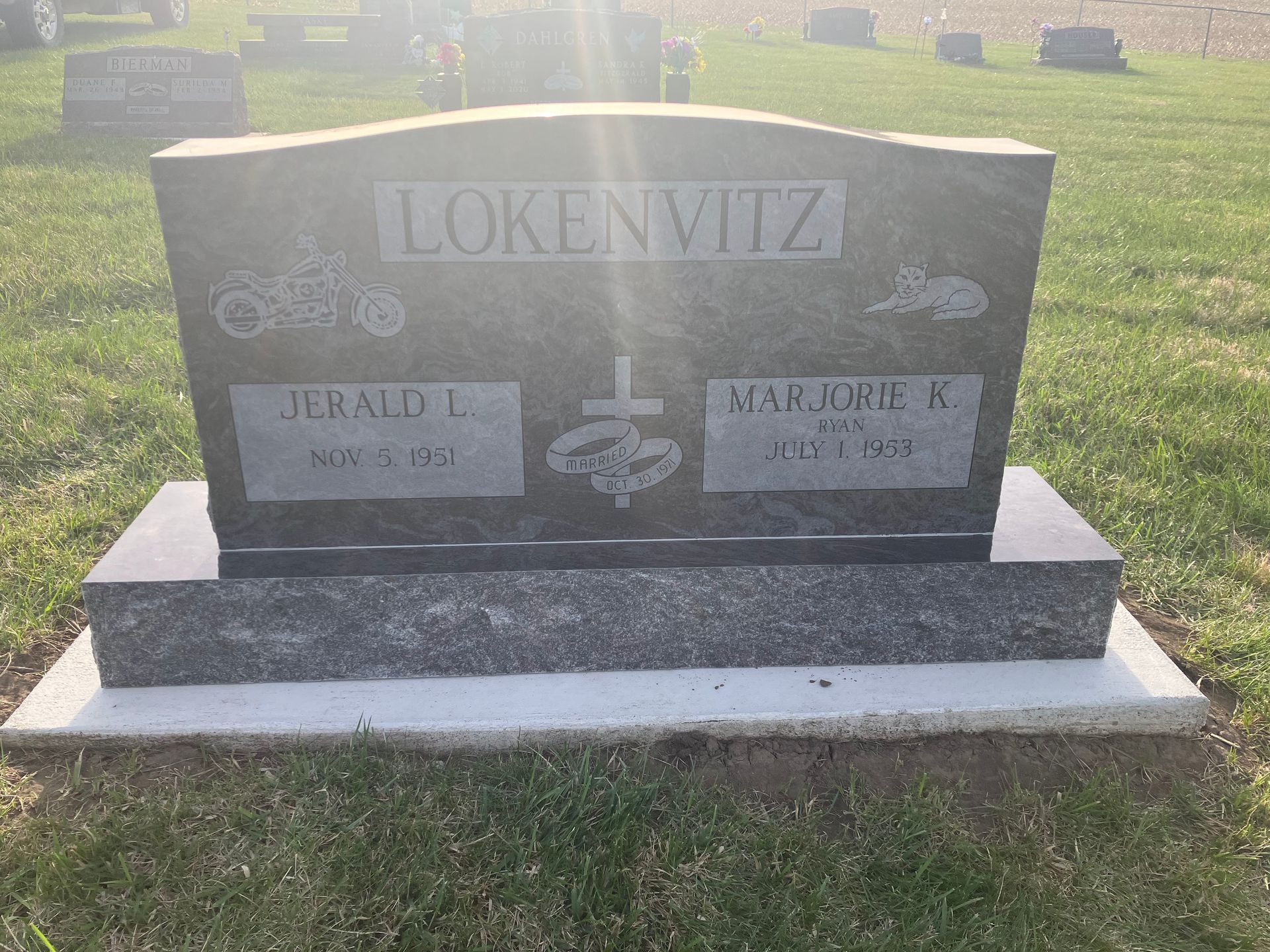 A gravestone in a cemetery with the name Lokenvitz on it