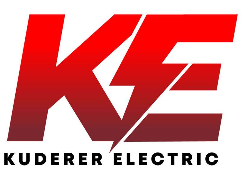 Logo for Kuderer Electric: Red letters "KE" with lightning bolt and company name.
