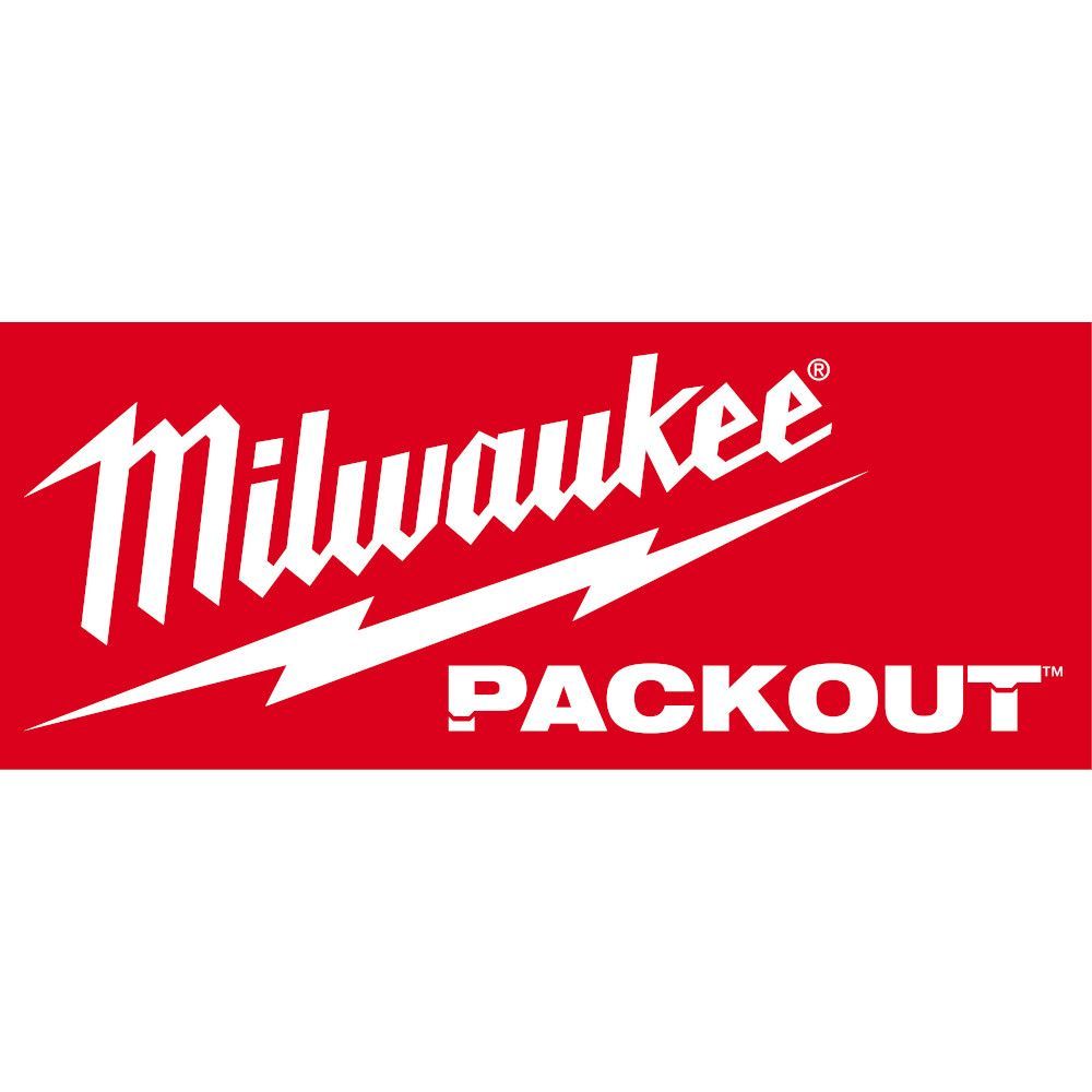 Milwaukee PACKOUT logo in white on a red background