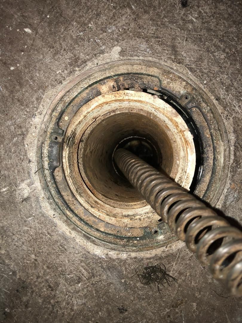 A close up of a drain with a spring sticking out of it.