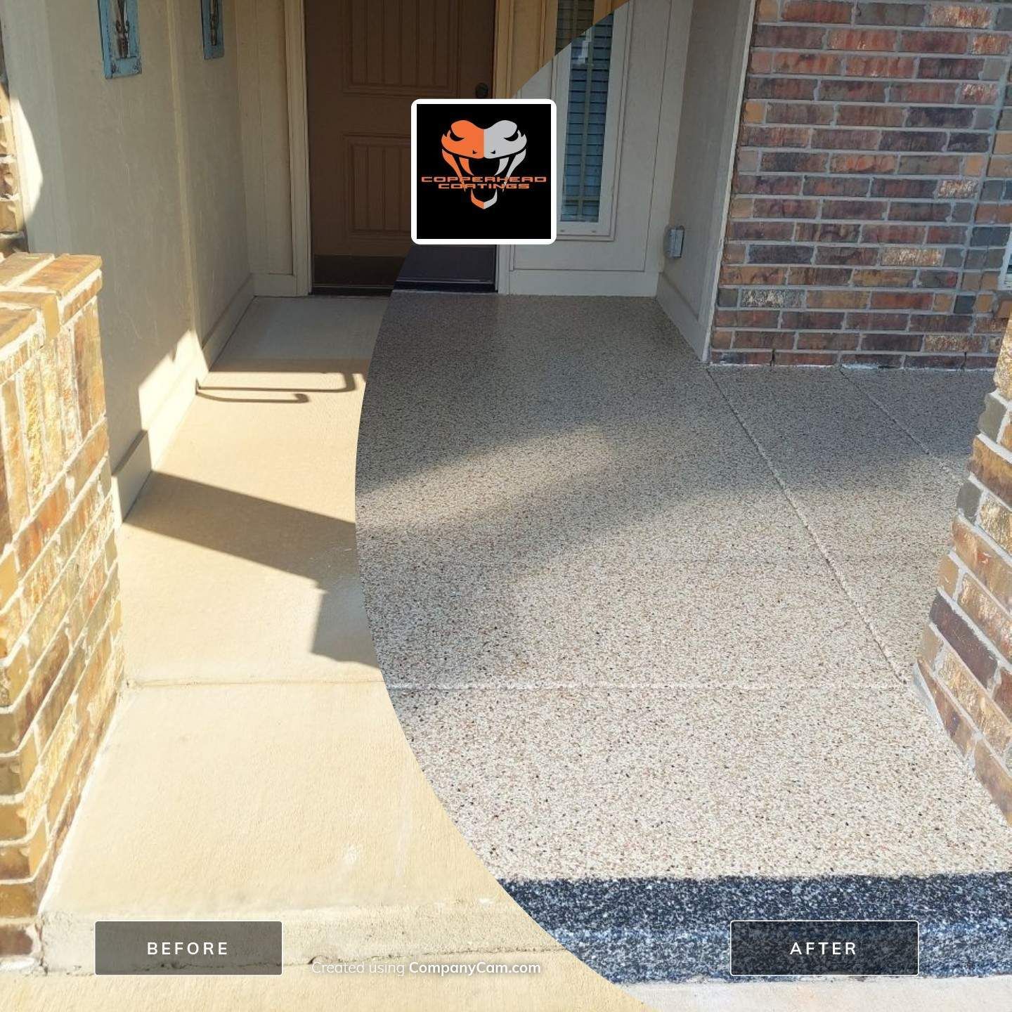 A before and after photo of a concrete walkway