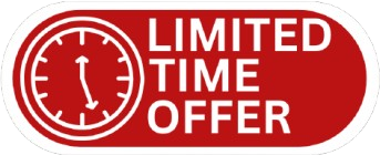 Red oval with clock and LIMITED TIME OFFER in white text.