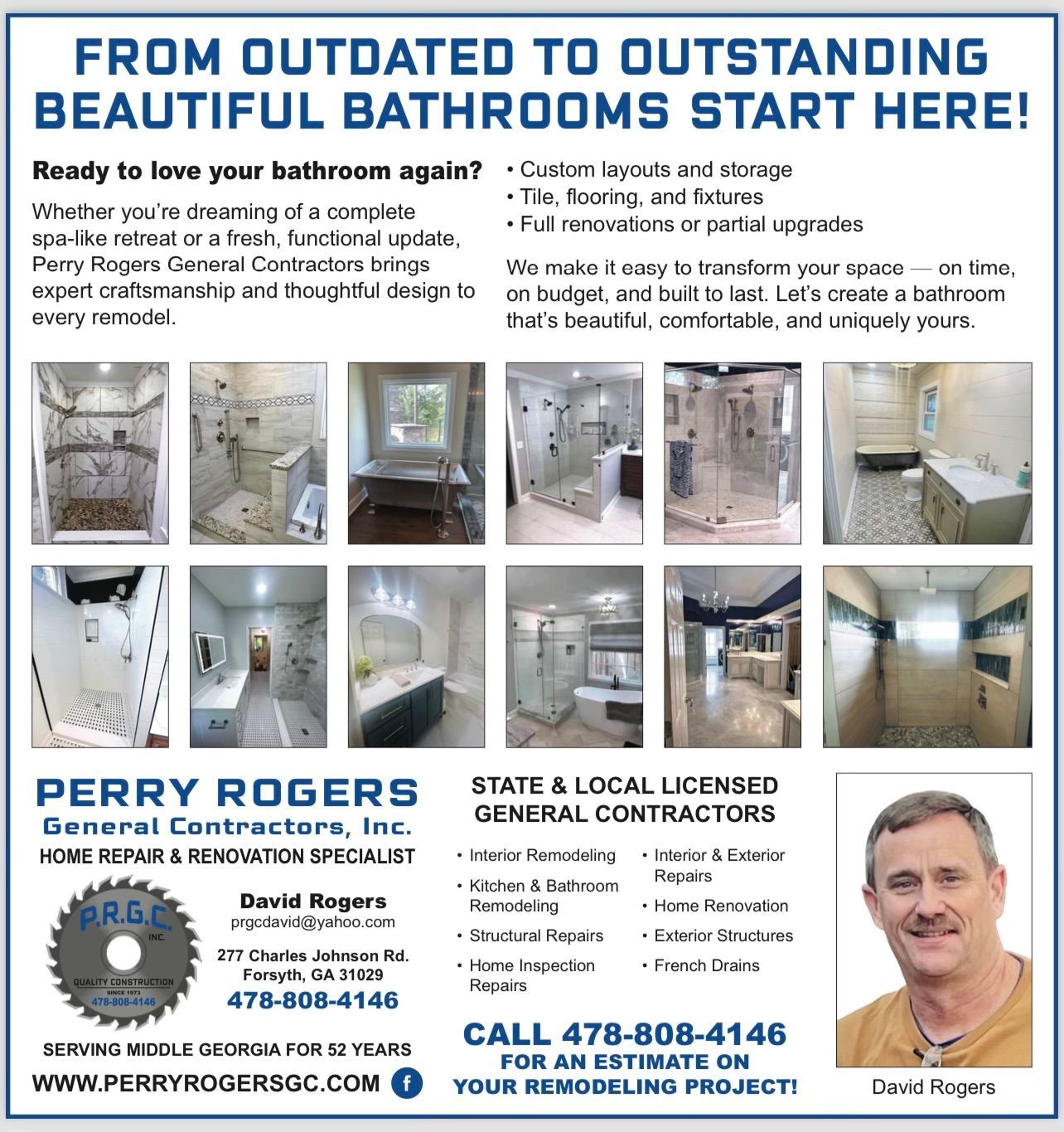 An advertisement for perry rogers general contractors