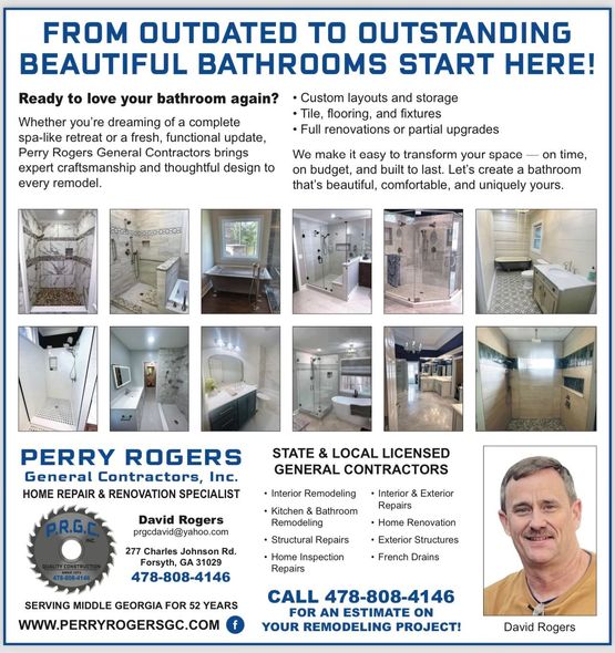 An advertisement for perry rogers general contractors