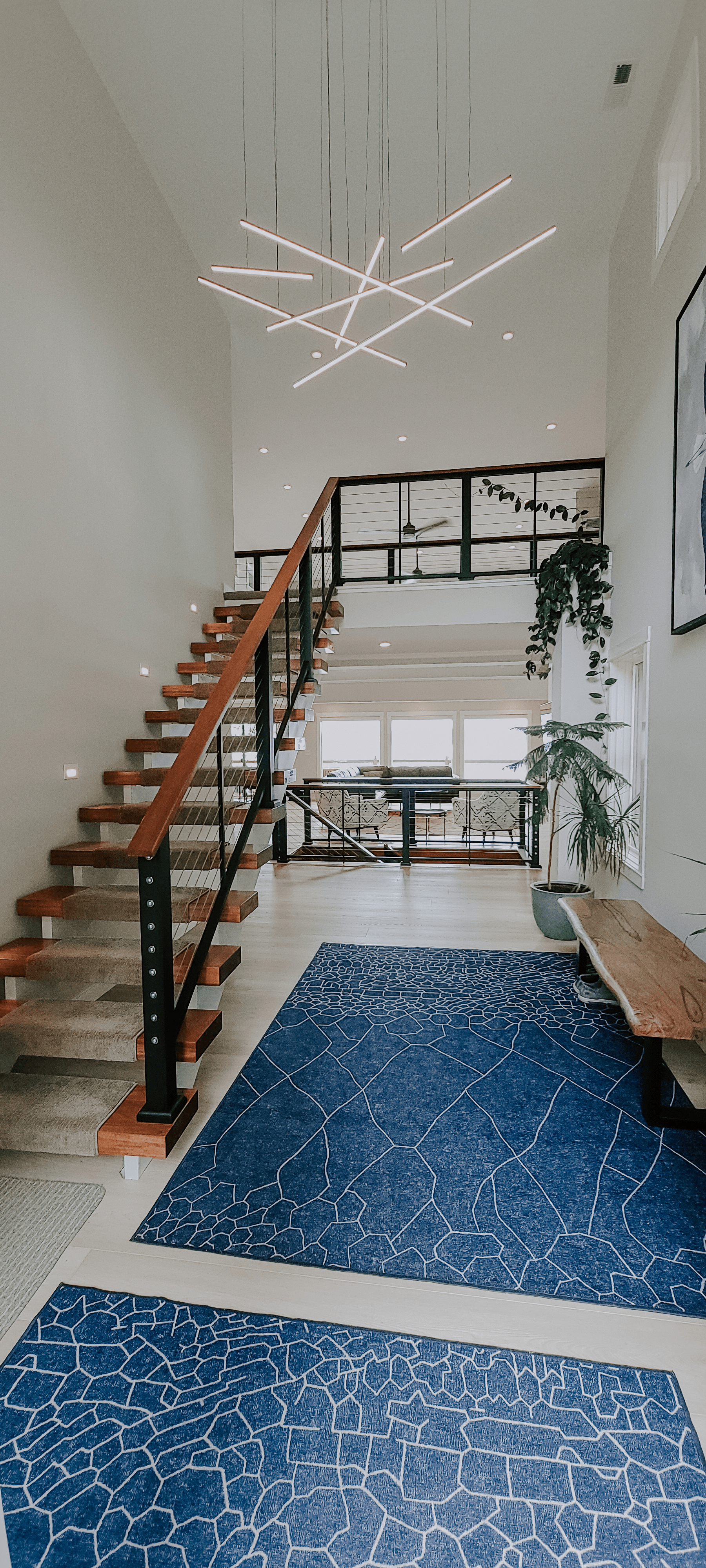 wide shot of metal and wood stairs